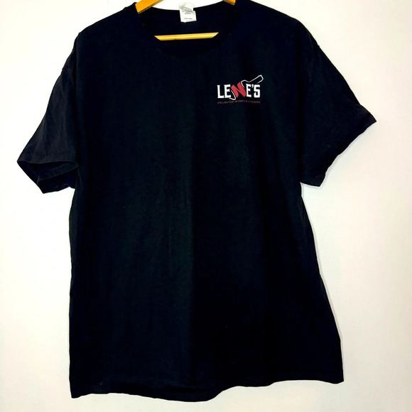 Hanes Authentic Black T-shirt “Lenes Unlimited wine and liquor” made in Dom. Rep - Picture 1 of 9